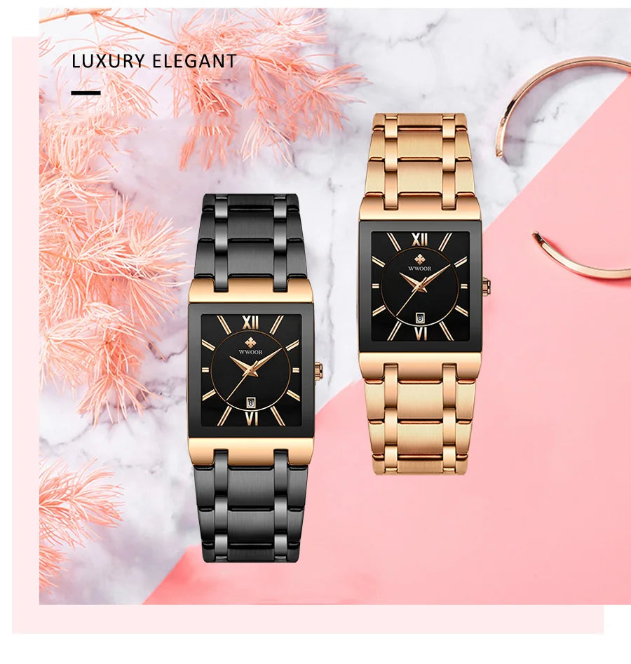 Relogio Feminino 2024 WWOOR New Women Watches Top Brand Luxury Blue Women's Bracelet Square Watch Ladies Dress Quartz WristWatch