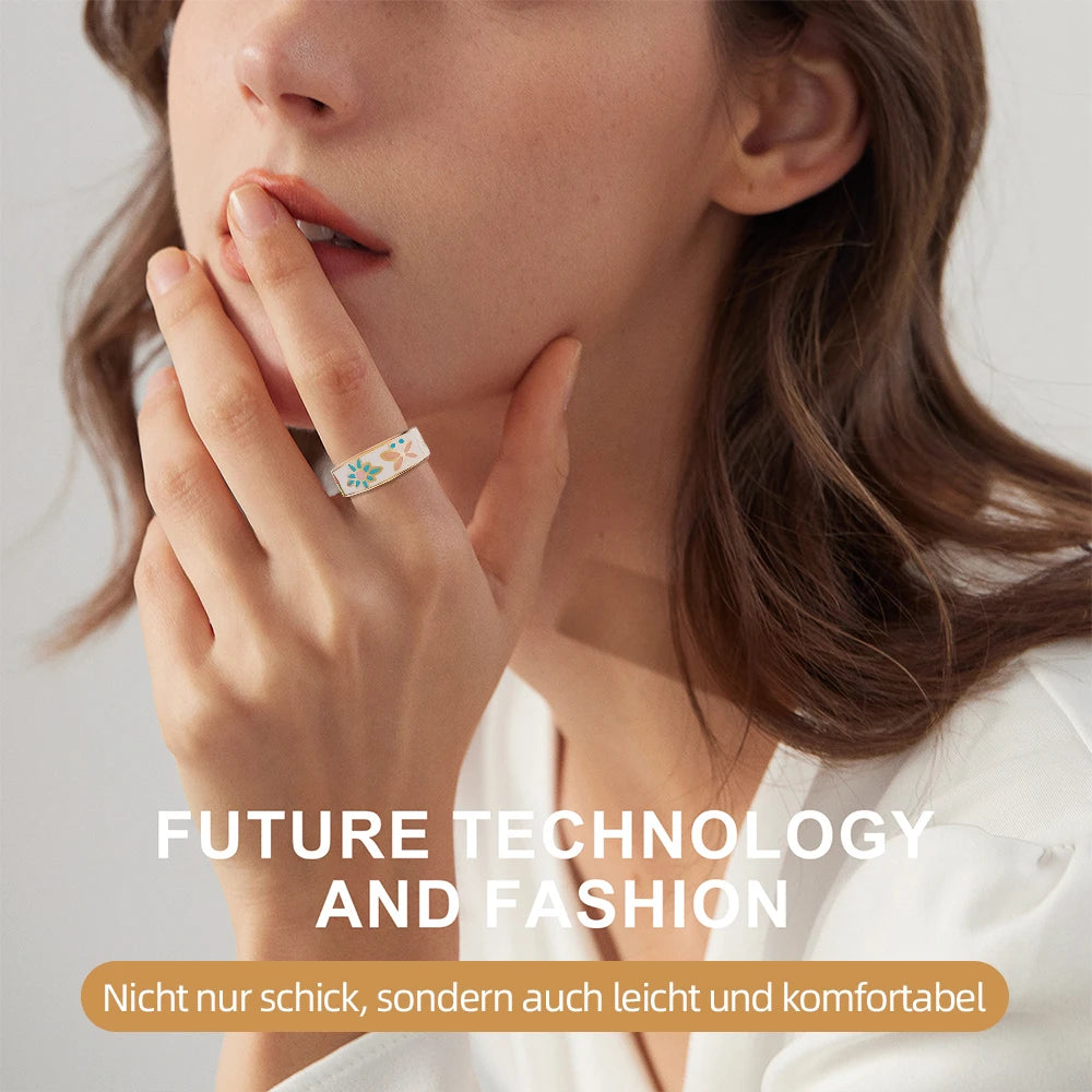 Hyperliving IP68 Waterproof Stainless Steel Smart Ring Fitness Tracker Heart Rate Sleep Monitoring Ceramic Case App Controls