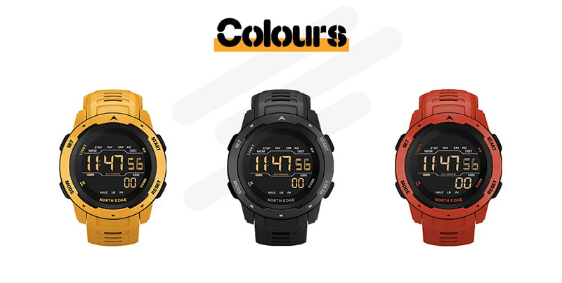 NORTH EDGE Mars Men Digital Watch Men's Military Sport Watches Waterproof 50M Pedometer Calories Stopwatch Hourly Alarm Clock