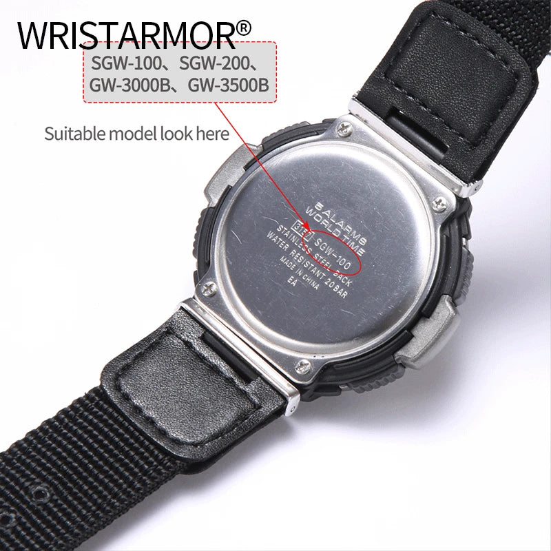 Leather Strap for Casio SGW-100 SGW100 SGW200 GW-3500B/3000B  Nylon Canvas Band Stainless Steel Buckle Watch Accessories