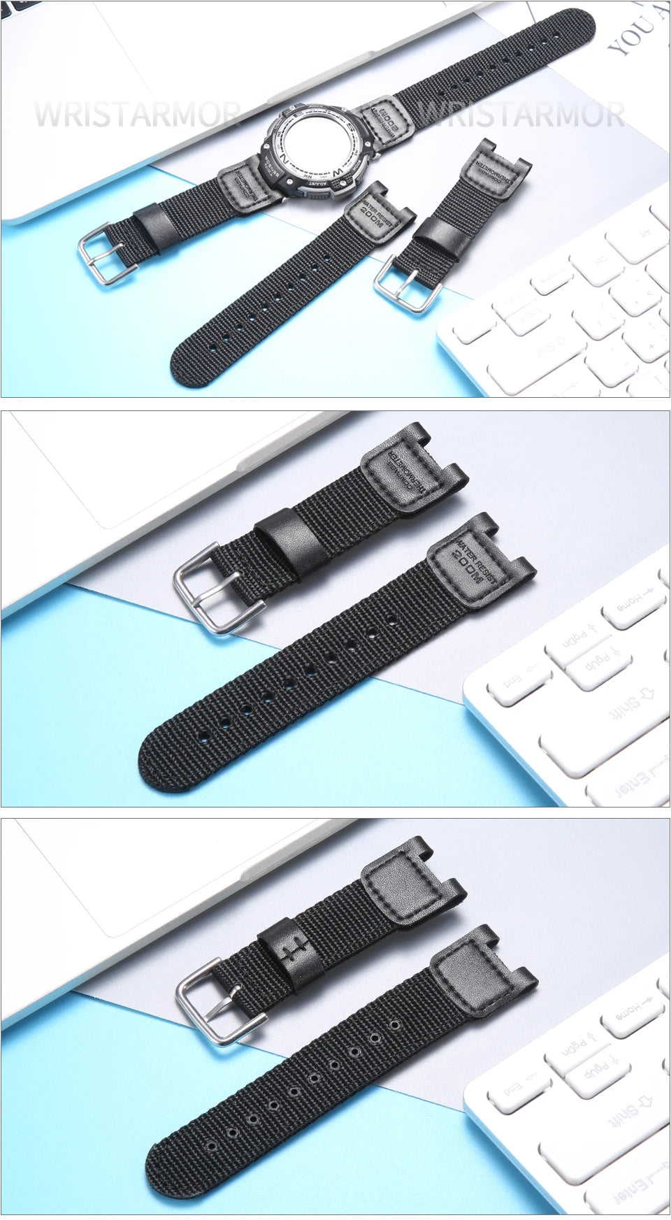 Leather Strap for Casio SGW-100 SGW100 SGW200 GW-3500B/3000B  Nylon Canvas Band Stainless Steel Buckle Watch Accessories