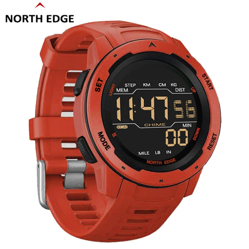 NORTH EDGE Mars Men Digital Watch Men's Military Sport Watches Waterproof 50M Pedometer Calories Stopwatch Hourly Alarm Clock