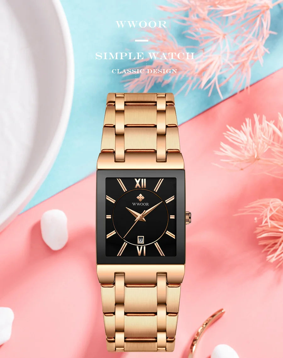 Relogio Feminino 2024 WWOOR New Women Watches Top Brand Luxury Blue Women's Bracelet Square Watch Ladies Dress Quartz WristWatch