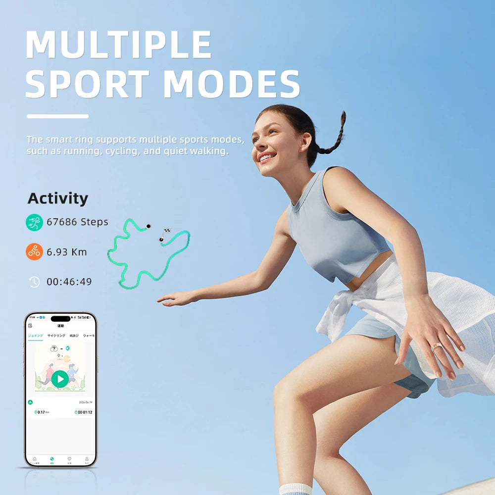 Hyperliving IP68 Waterproof Stainless Steel Smart Ring Fitness Tracker Heart Rate Sleep Monitoring Ceramic Case App Controls