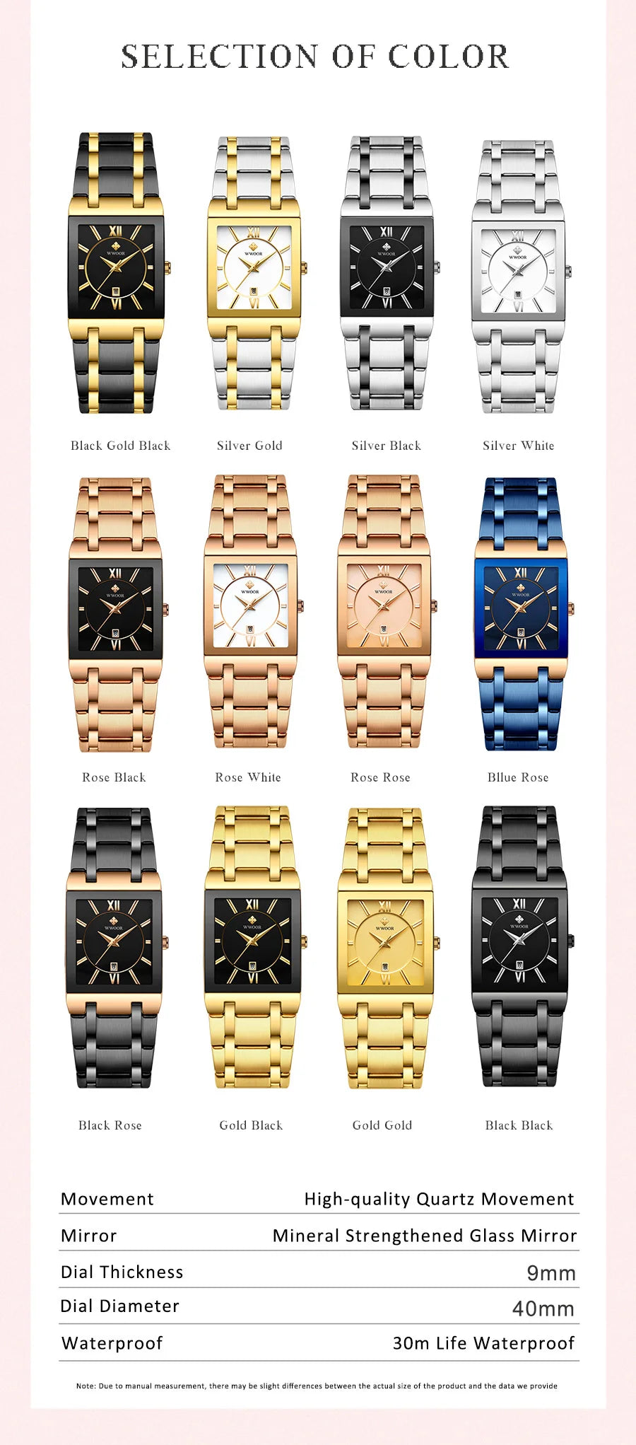 Relogio Feminino 2024 WWOOR New Women Watches Top Brand Luxury Blue Women's Bracelet Square Watch Ladies Dress Quartz WristWatch
