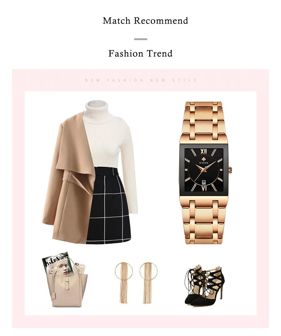 Relogio Feminino 2024 WWOOR New Women Watches Top Brand Luxury Blue Women's Bracelet Square Watch Ladies Dress Quartz WristWatch