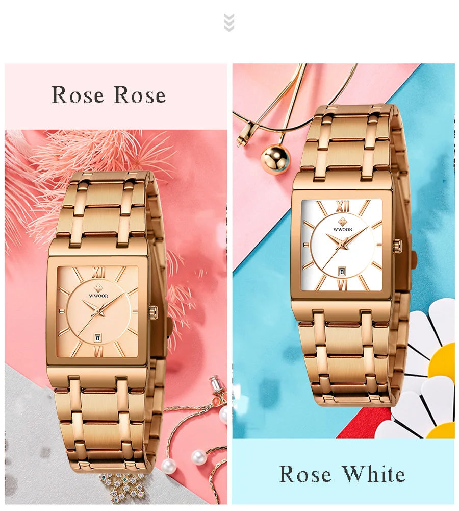 Relogio Feminino 2024 WWOOR New Women Watches Top Brand Luxury Blue Women's Bracelet Square Watch Ladies Dress Quartz WristWatch