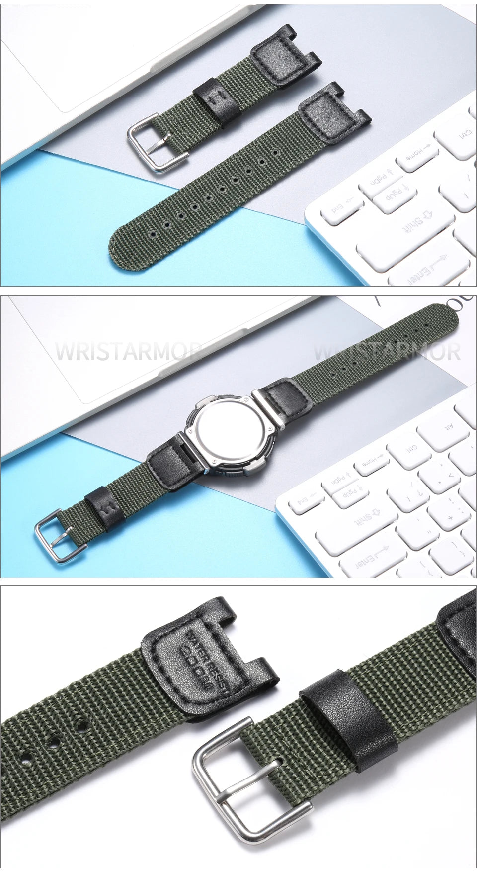 Leather Strap for Casio SGW-100 SGW100 SGW200 GW-3500B/3000B  Nylon Canvas Band Stainless Steel Buckle Watch Accessories