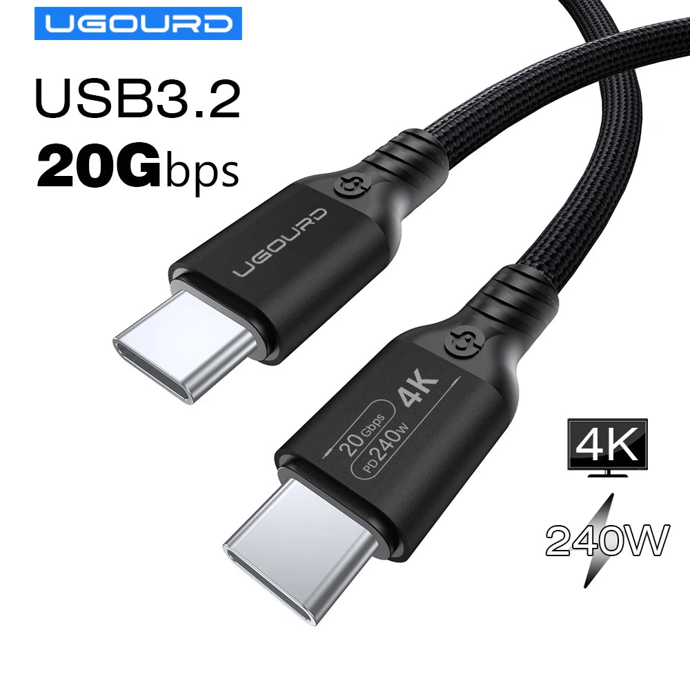 Full function 20Gbps Type C Cable USB3.2 gen2 *2 USB C 20G Data Transfer Cord USB 3 240W Fast Charge Cable 4K For Hub MacBook 3m