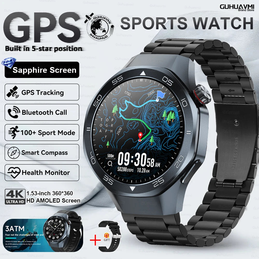2025 New Watch5 GPS Sports Smart Watch 1.53-inch Sapphire Glass HD Screen Compass Heart Rate Bluetooth Call Smartwatch Men Women