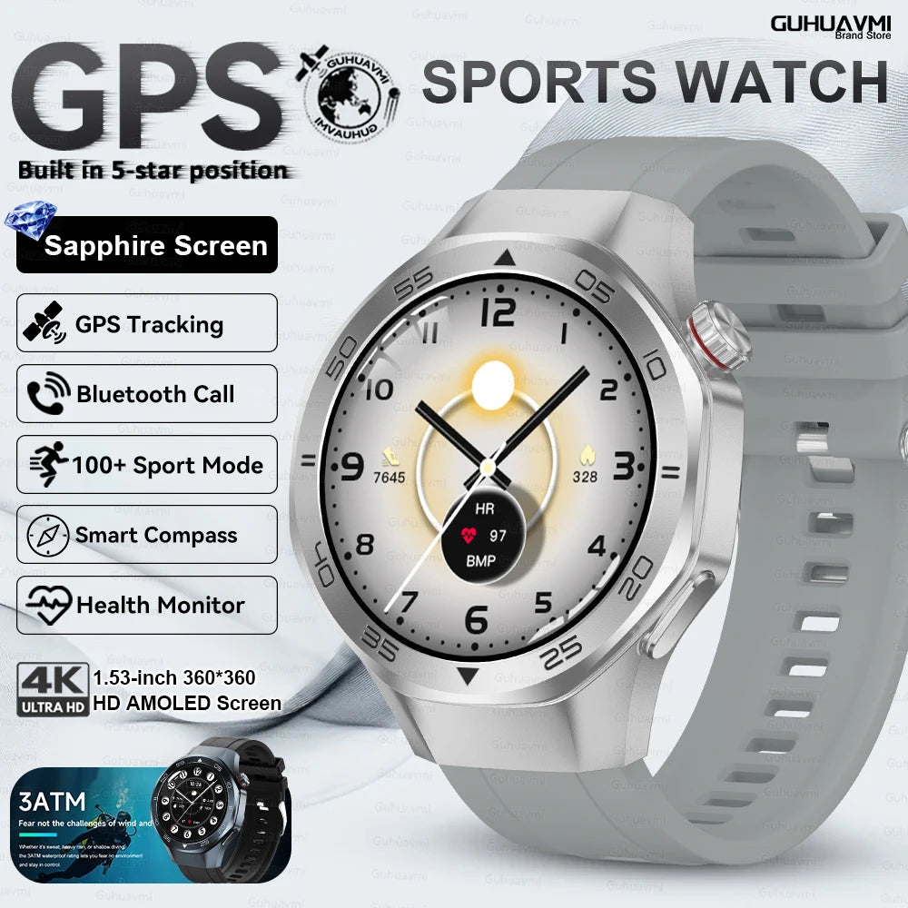 2025 New Watch5 GPS Sports Smart Watch 1.53-inch Sapphire Glass HD Screen Compass Heart Rate Bluetooth Call Smartwatch Men Women