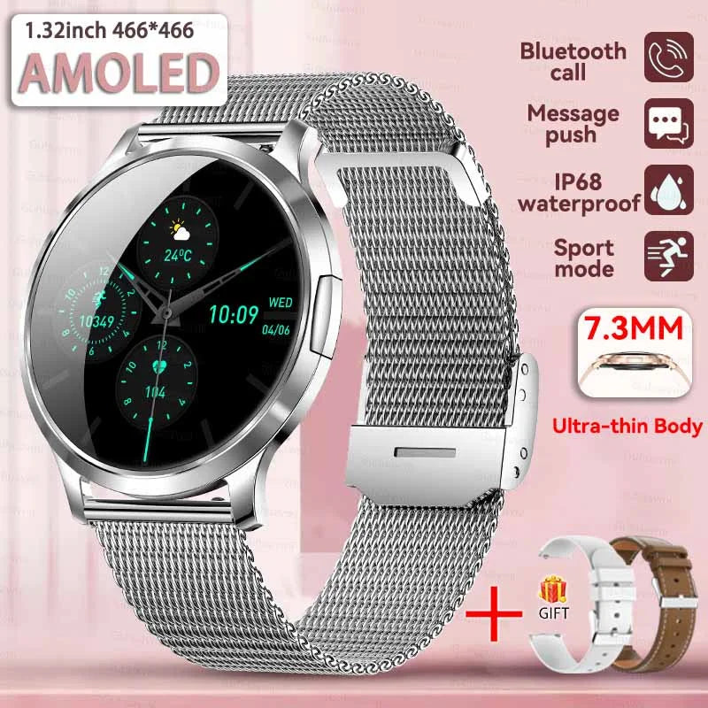 New Smart Watch Women 1.32"Ultra-thin AMOLED HD Screen Sport Fitness Bracelet Custom Watch Face Bluetooth Call Luxury Smartwatch