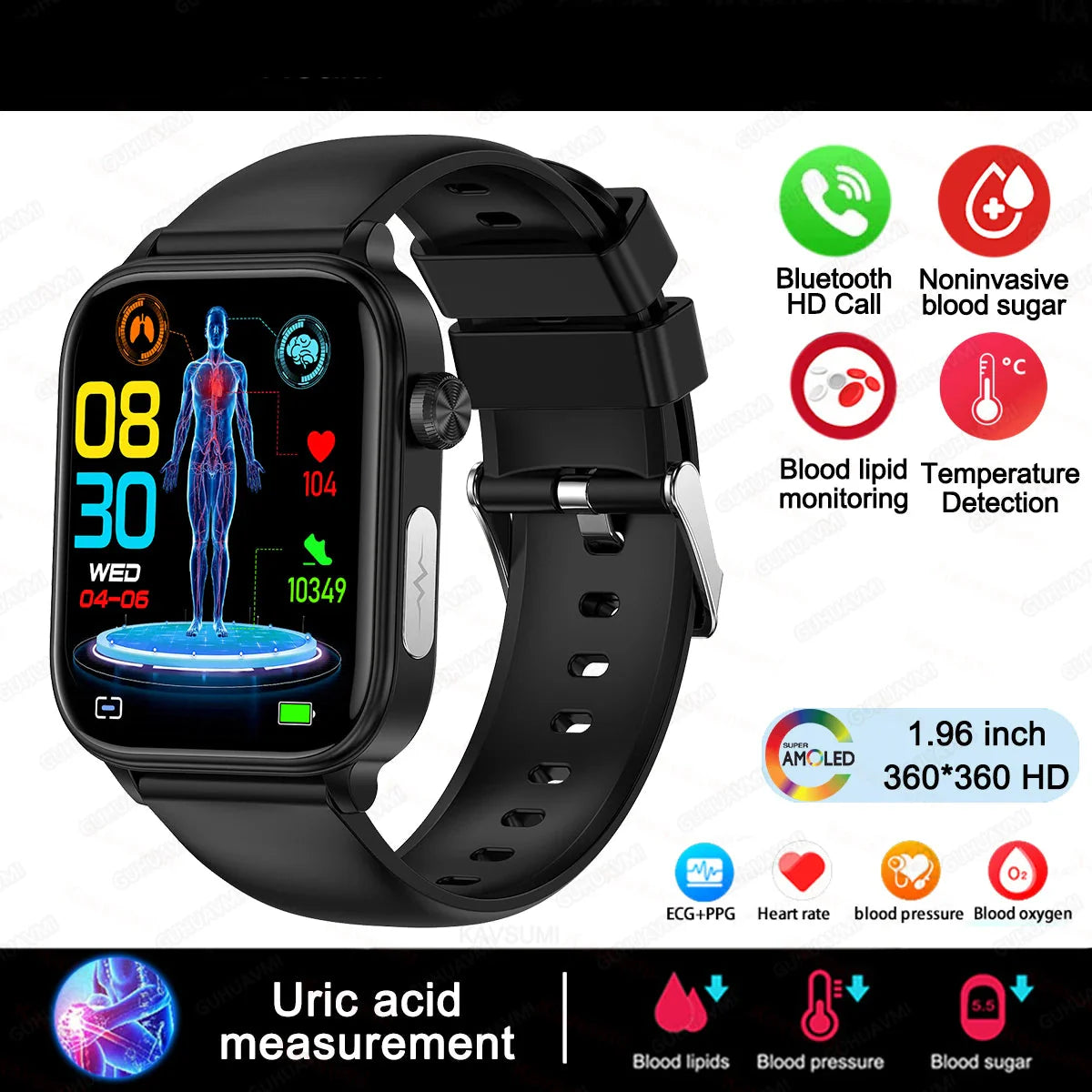 NNEOBA Medical Grade Smart Watch Black