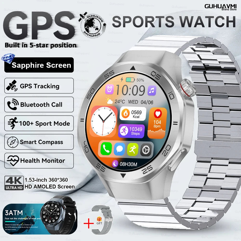 2025 New Watch5 GPS Sports Smart Watch 1.53-inch Sapphire Glass HD Screen Compass Heart Rate Bluetooth Call Smartwatch Men Women