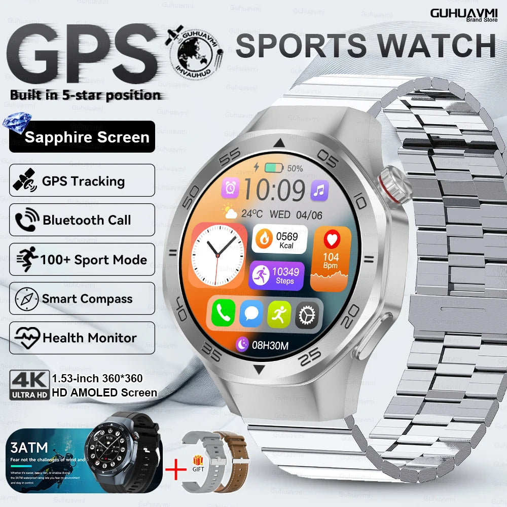 2025 New Watch5 GPS Sports Smart Watch 1.53-inch Sapphire Glass HD Screen Compass Heart Rate Bluetooth Call Smartwatch Men Women