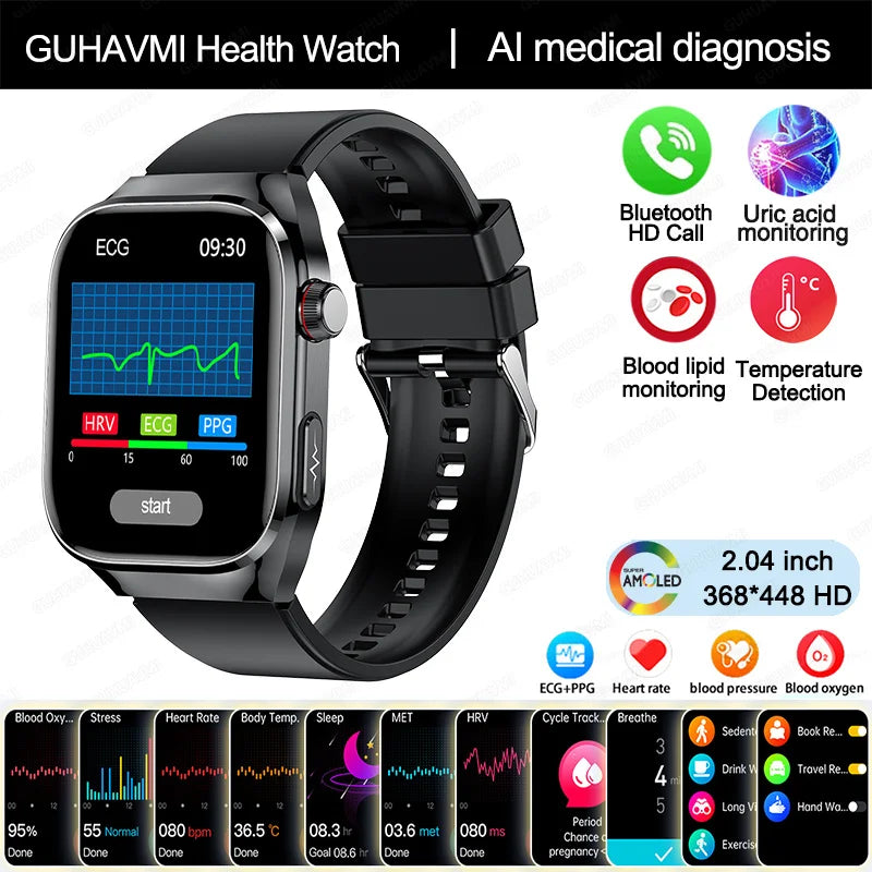 New Blood Pressure Uric Acid Body Fat Smartwatch Micro Physical Examination Five Organ Health Watches Bluetooth Call Smart Watch