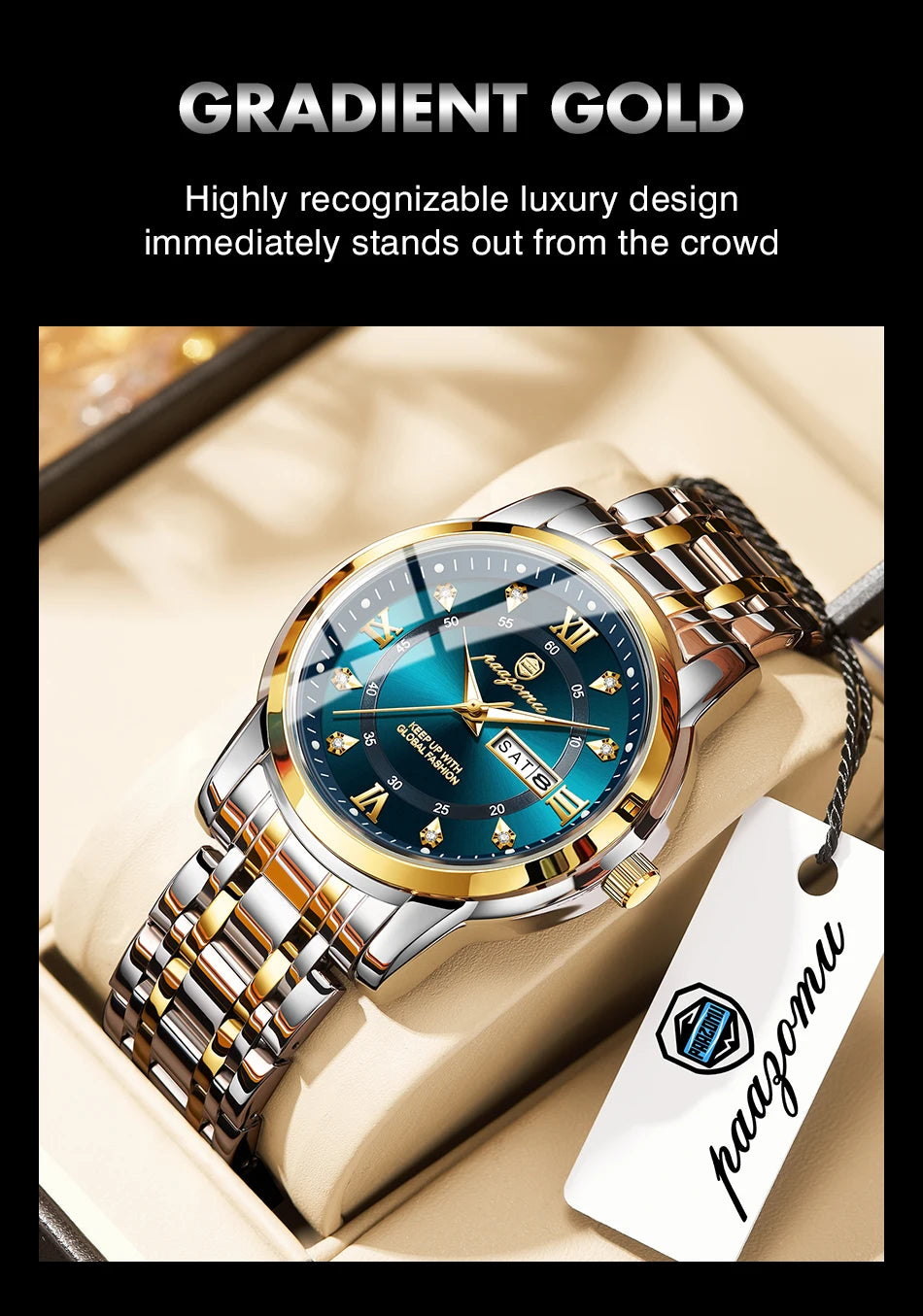 POEDAGAR Business Men Watch Date Week Waterproof Luminous Luxury Man Wristwatch Sports Stainless Steel Men's Quartz Watches Male