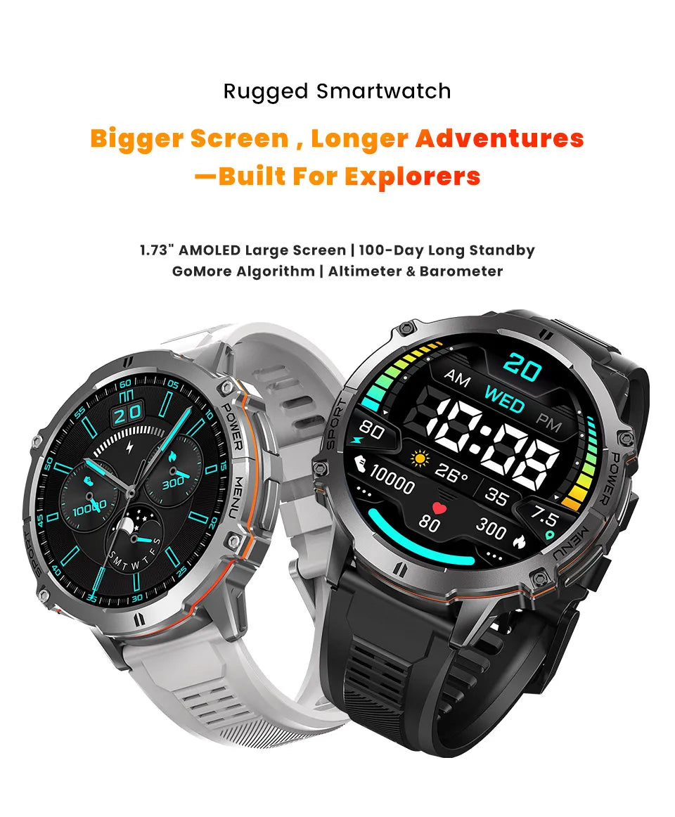 2025New T-Rex 3 GPS SmartWatch 1000mAh Battery AMOLED HD Men 10ATM&IP69K Waterproof Outdoor Fitness Military Call smart bracelet