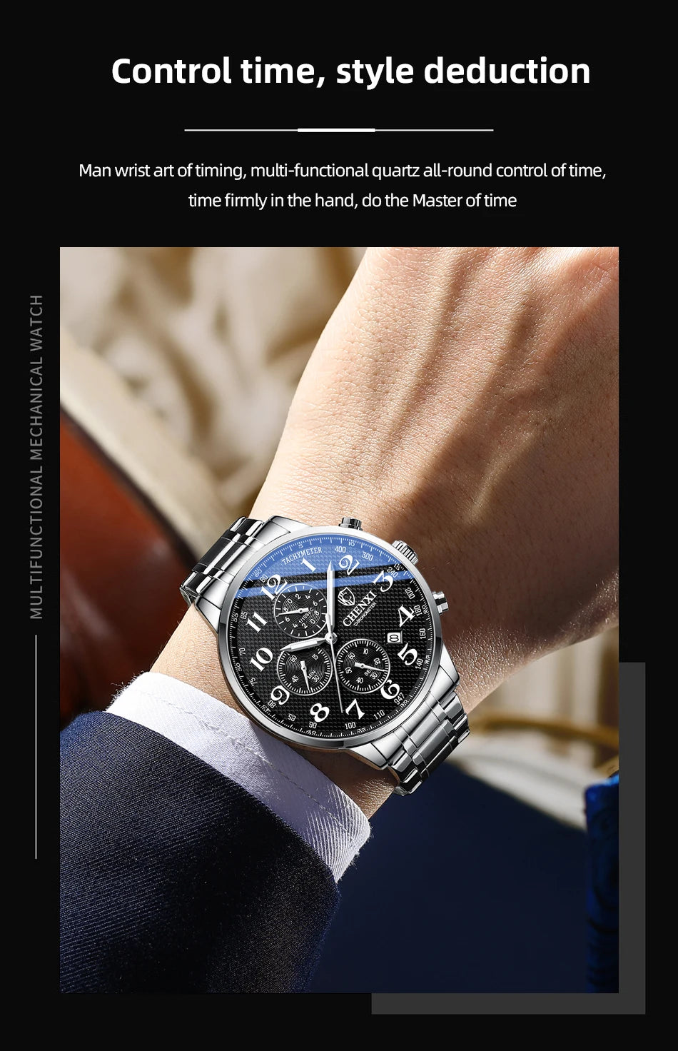 Brand CHENXI Watch Men Chronograph Clock Leather Casual High Quality Quartz Watches For Men Wrist Waterproof Sports Male Clock