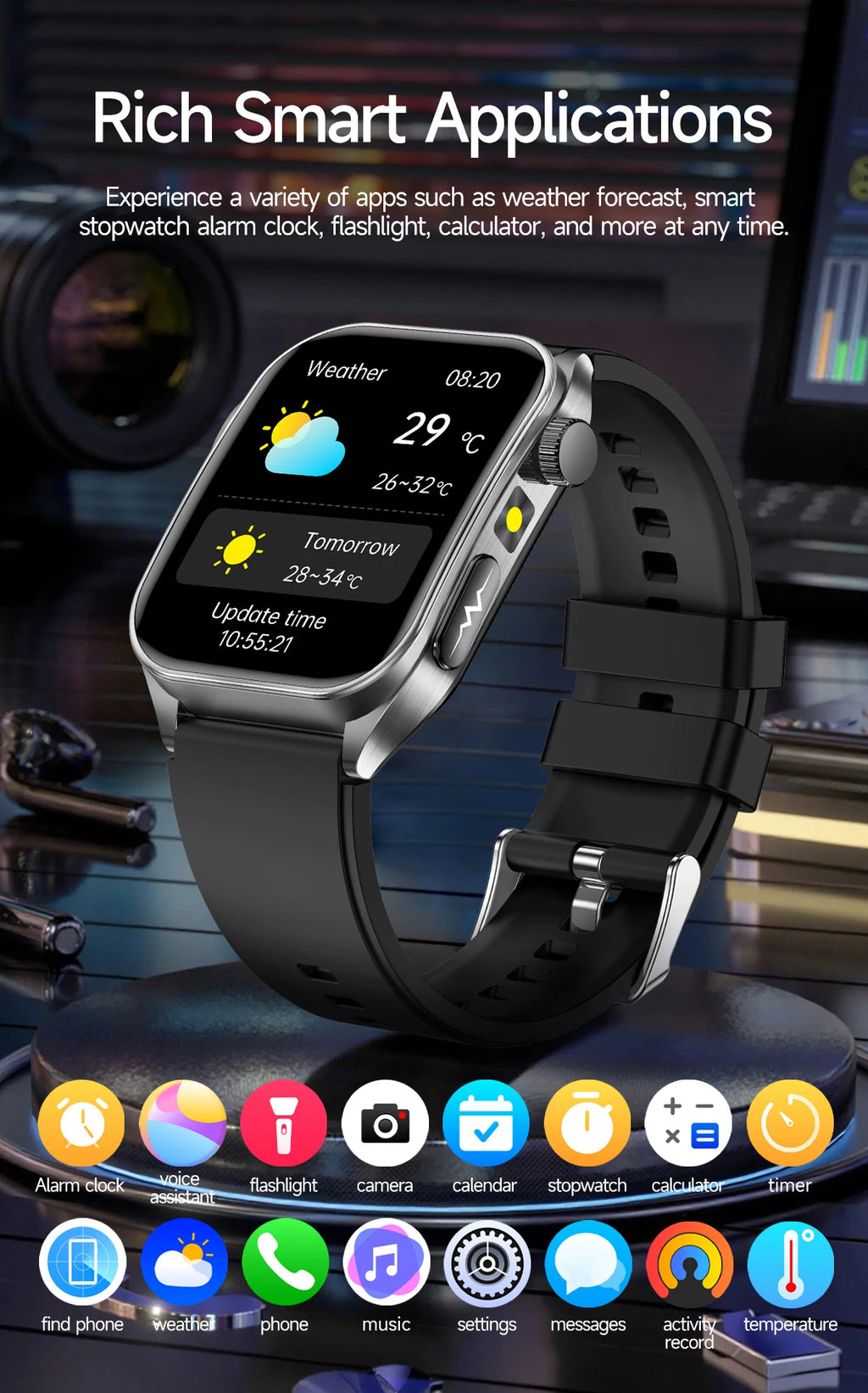 2025 New Laser therapy+ECG+HRV High-end Health Watch Men Body analysis Blood pressure lipids Uric acid Health Tracker Smartwatch