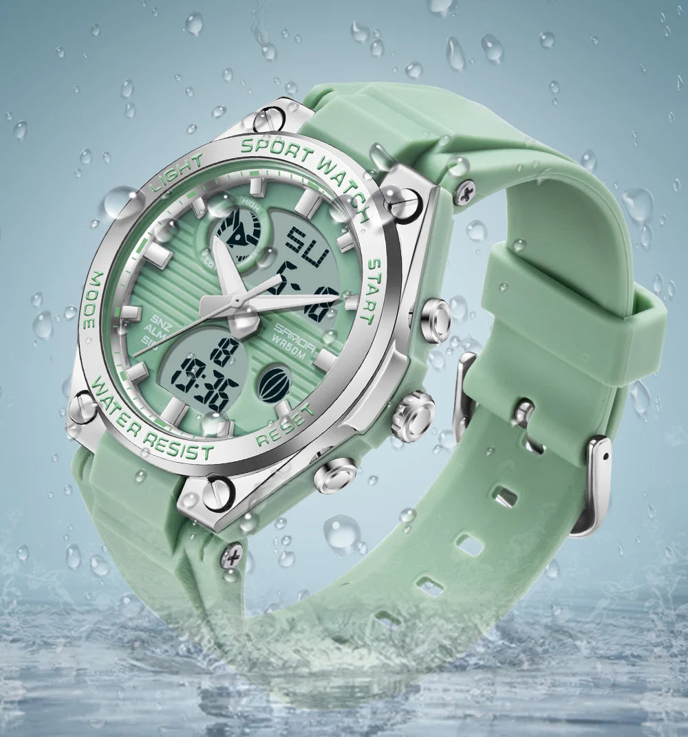 SANDA 6067 Digital Watch Women's Macaron Sport Chronograph Calendar Lady Quartz Wristwatch 50m Waterproof LED Electronic Clock