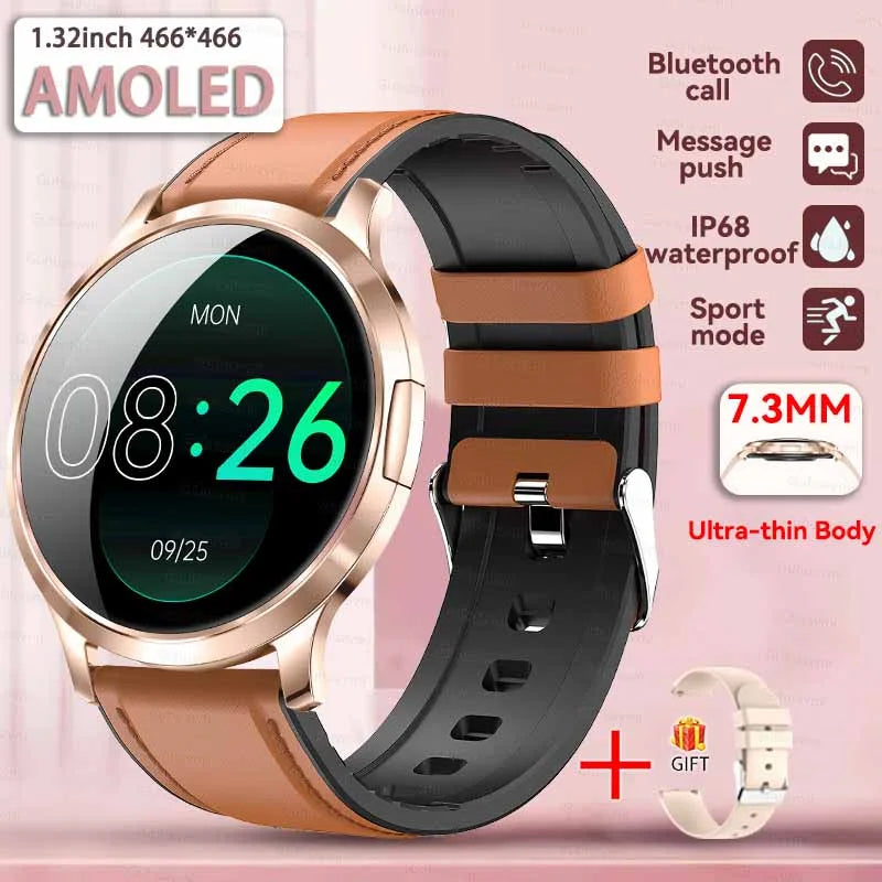 New Smart Watch Women 1.32"Ultra-thin AMOLED HD Screen Sport Fitness Bracelet Custom Watch Face Bluetooth Call Luxury Smartwatch