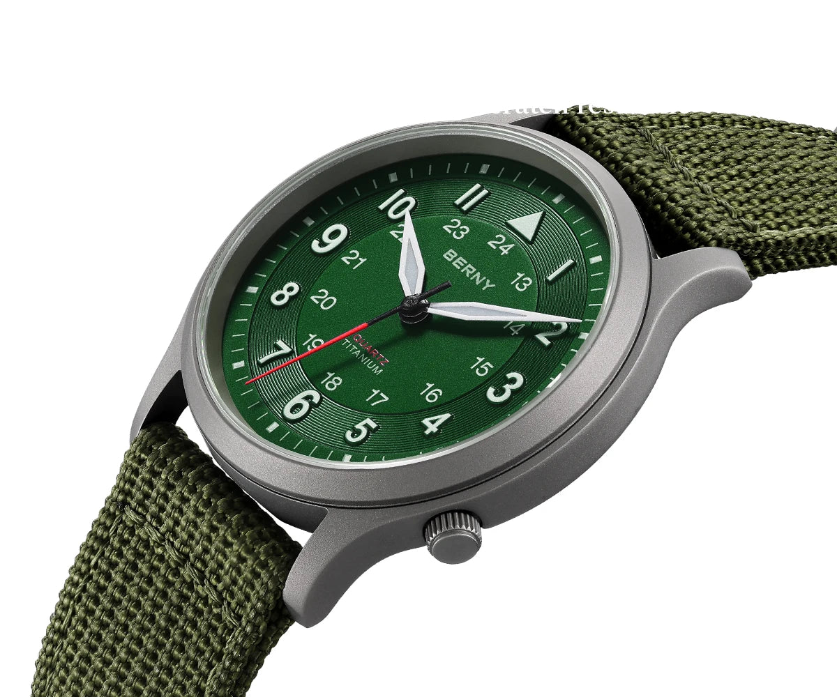 BERNY Titanium Watches for Men Super Luminous Sapphire Field Pilot Men's Watch Outdoor Quartz Wristwatch Lightweight 5ATM