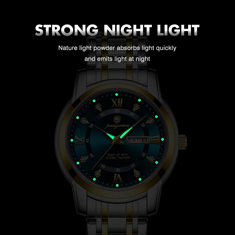 POEDAGAR Business Men Watch Date Week Waterproof Luminous Luxury Man Wristwatch Sports Stainless Steel Men's Quartz Watches Male