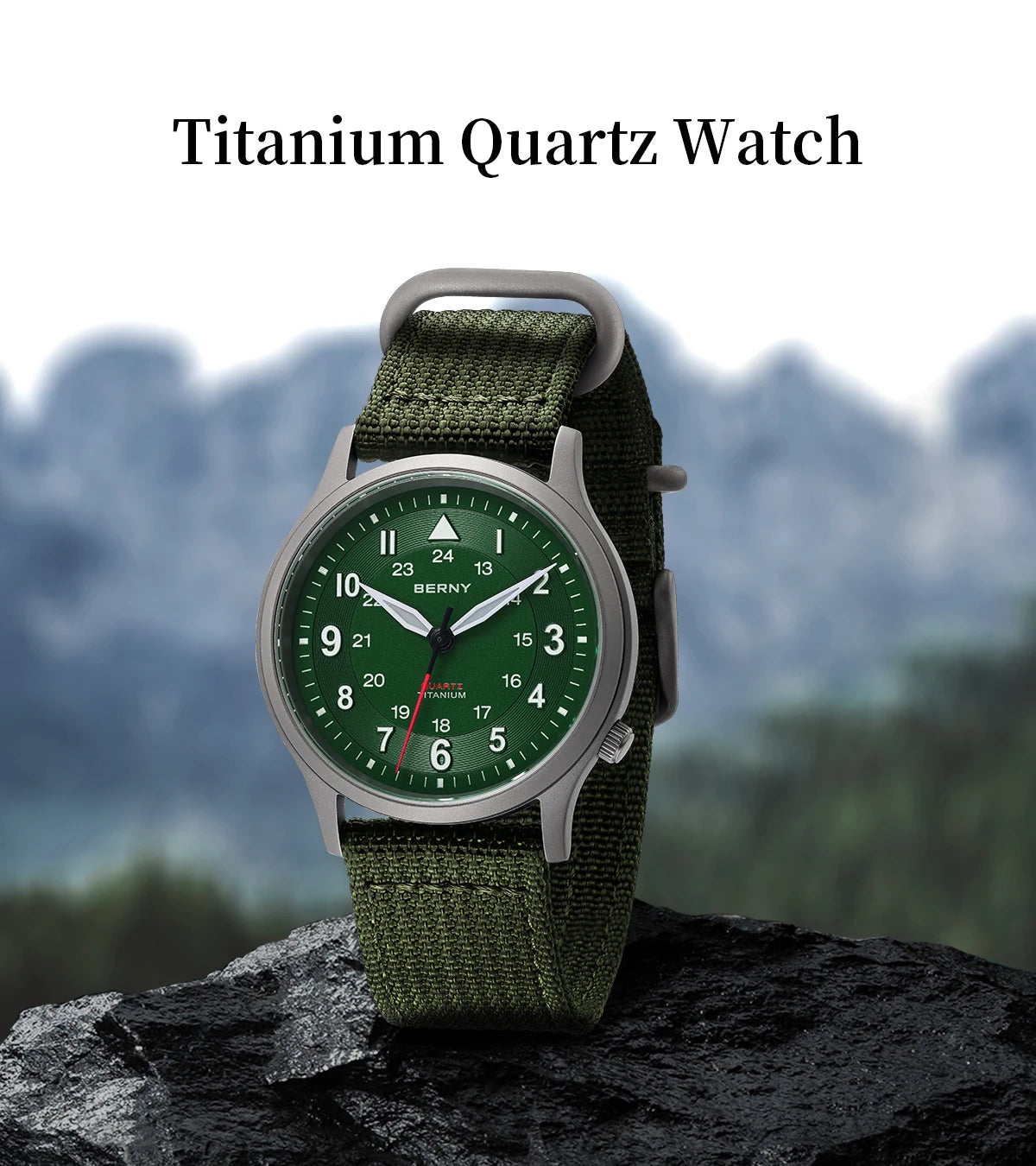 BERNY Titanium Watches for Men Super Luminous Sapphire Field Pilot Men's Watch Outdoor Quartz Wristwatch Lightweight 5ATM