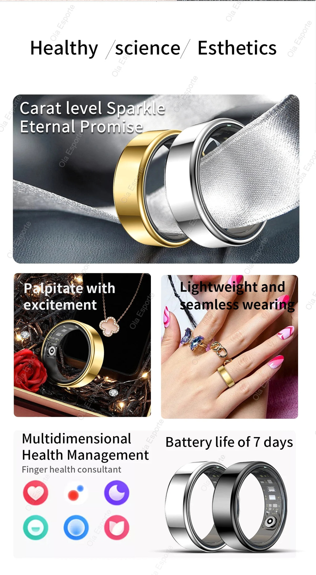 2025 New Smart Ring Men Women, Heart Rate and Blood Oxygen Monitor Smartring IP68 & 5ATM Waterproof, Multi-sport Mode Rings Man
