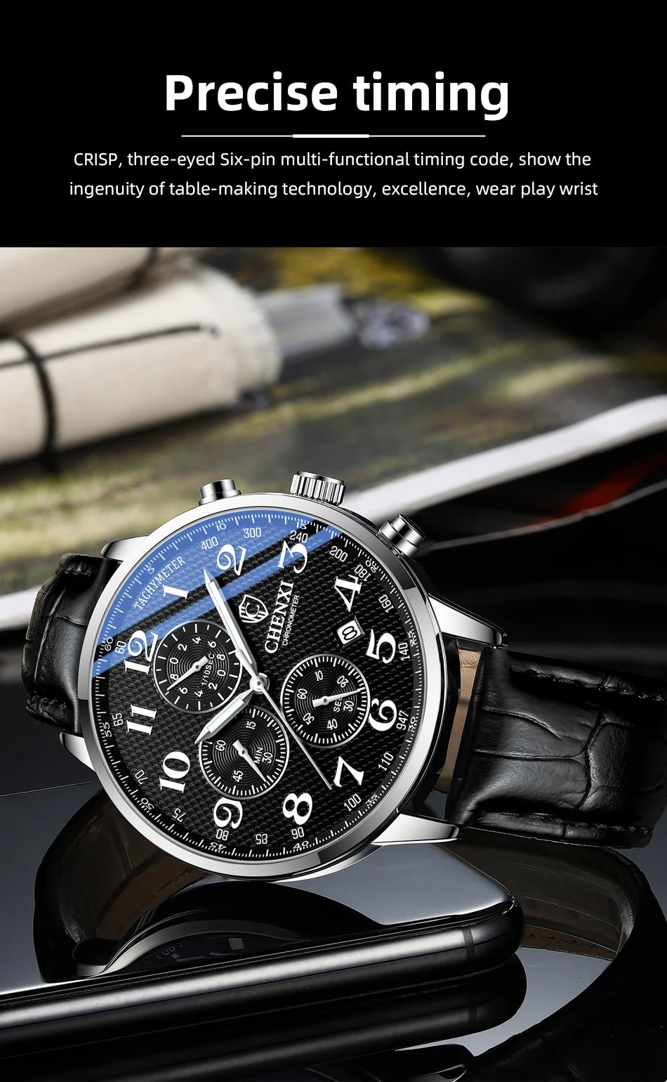Brand CHENXI Watch Men Chronograph Clock Leather Casual High Quality Quartz Watches For Men Wrist Waterproof Sports Male Clock