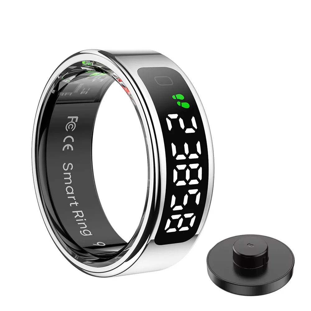 Fashion Smart Ring with Display Screen and Touch, Wireless Charging, Health Manager, IP68 5ATM Waterproof For Men Women 2025 New