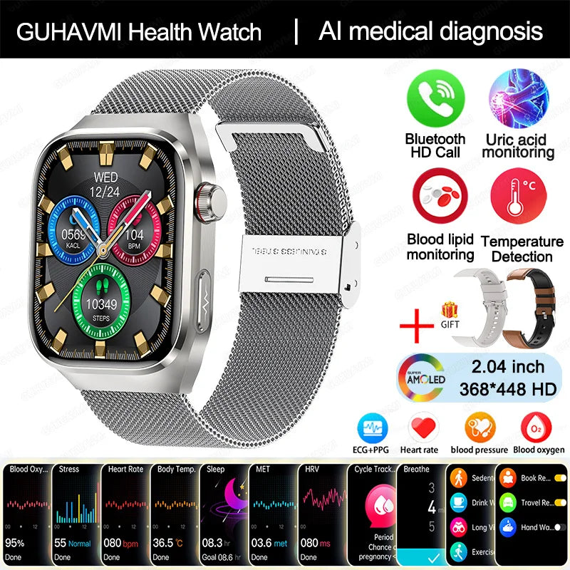 New Blood Pressure Uric Acid Body Fat Smartwatch Micro Physical Examination Five Organ Health Watches Bluetooth Call Smart Watch
