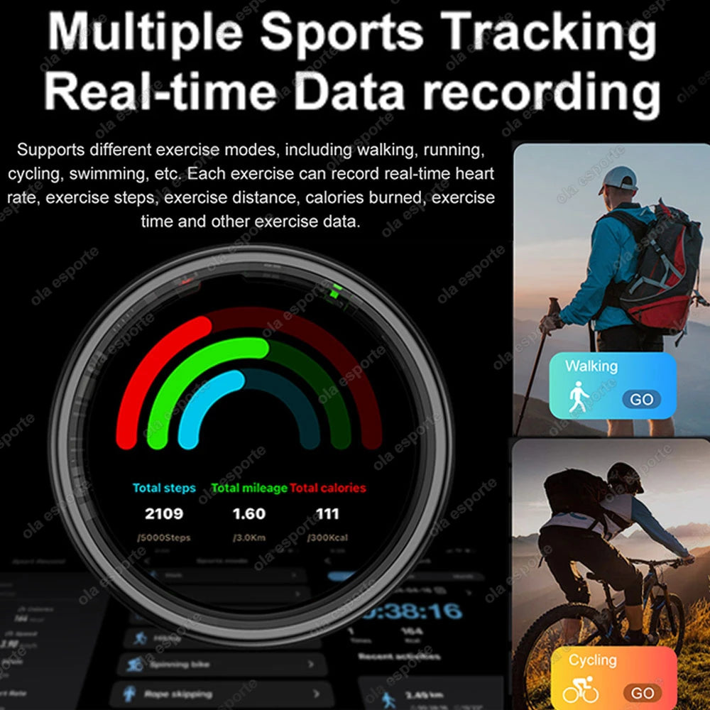 Fashion Smart Ring with Display Screen and Touch, Wireless Charging, Health Manager, IP68 5ATM Waterproof For Men Women 2025 New