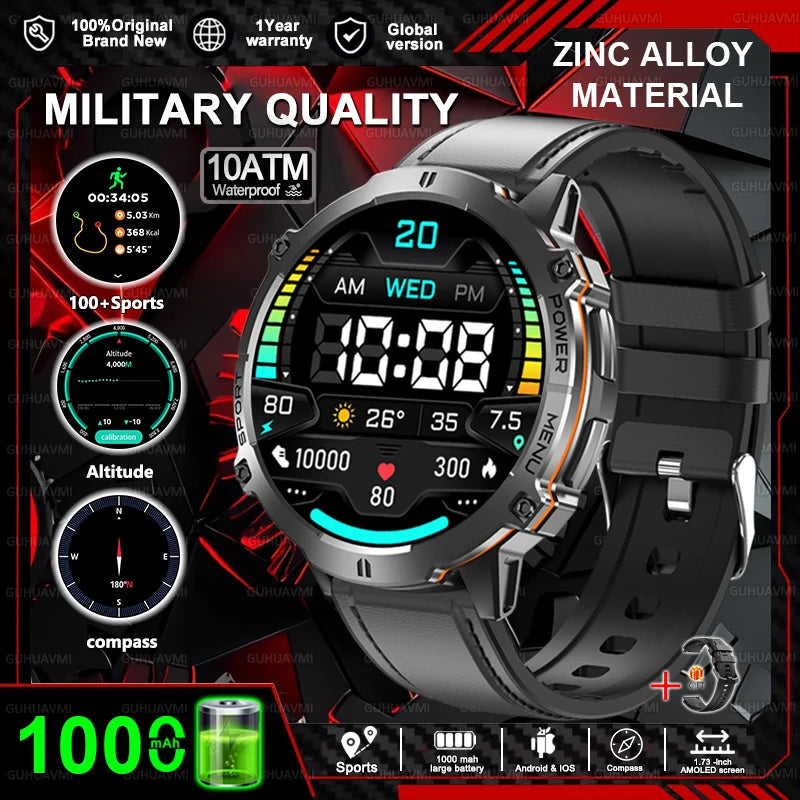 2025New T-Rex 3 GPS SmartWatch 1000mAh Battery AMOLED HD Men 10ATM&IP69K Waterproof Outdoor Fitness Military Call smart bracelet