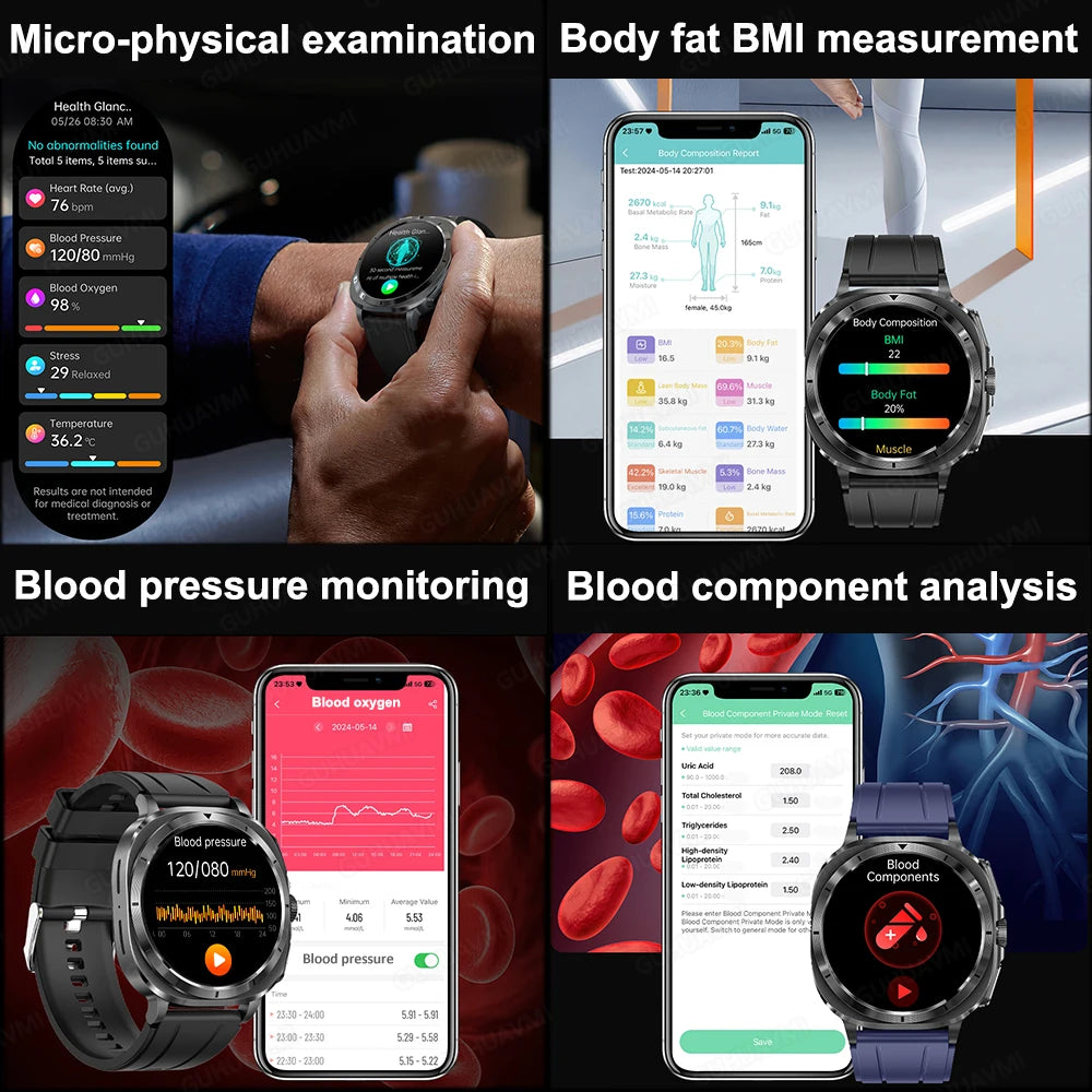 2025 New For XIAOMI Health Watch Uric Acid Blood Pressure Blood oxygen Body Analysis Body Fat SmartWatch ECG+PPG Clock Women Men