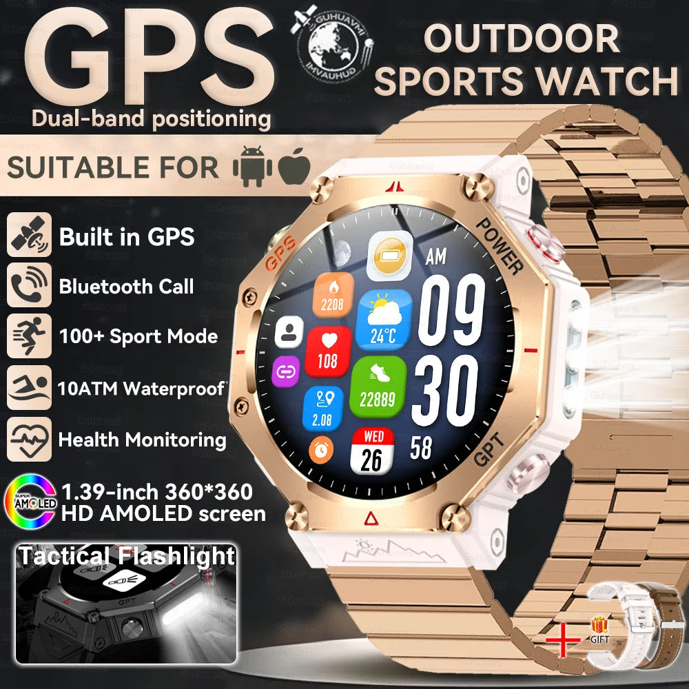 2025New T-Rex 3Ultra Outdoors GPS Smart Watch 10ATM IP68 Waterproof Tactical Flashlight Compass Outdoor sport high-end watch Men
