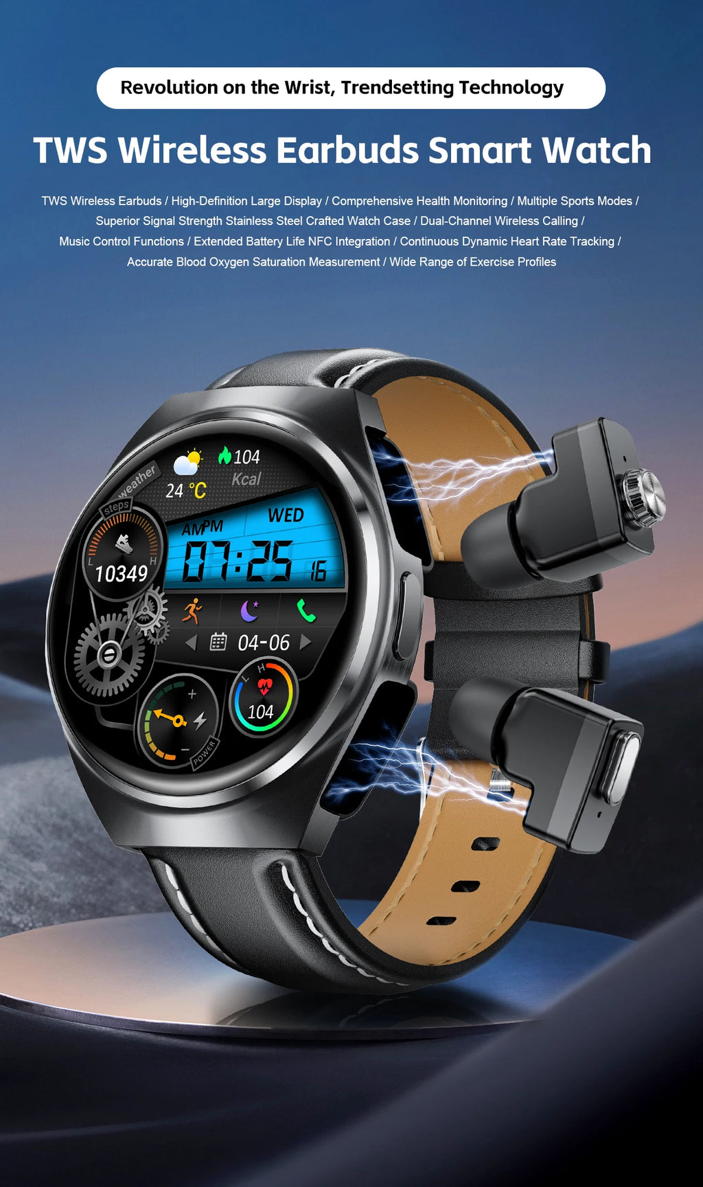 2025 New Original Smart Watch 2 in 1 Earbuds Watches 360*360 AMOLED Call Health Monitor Sport Tracker NFC Waterproof Smartwatchs