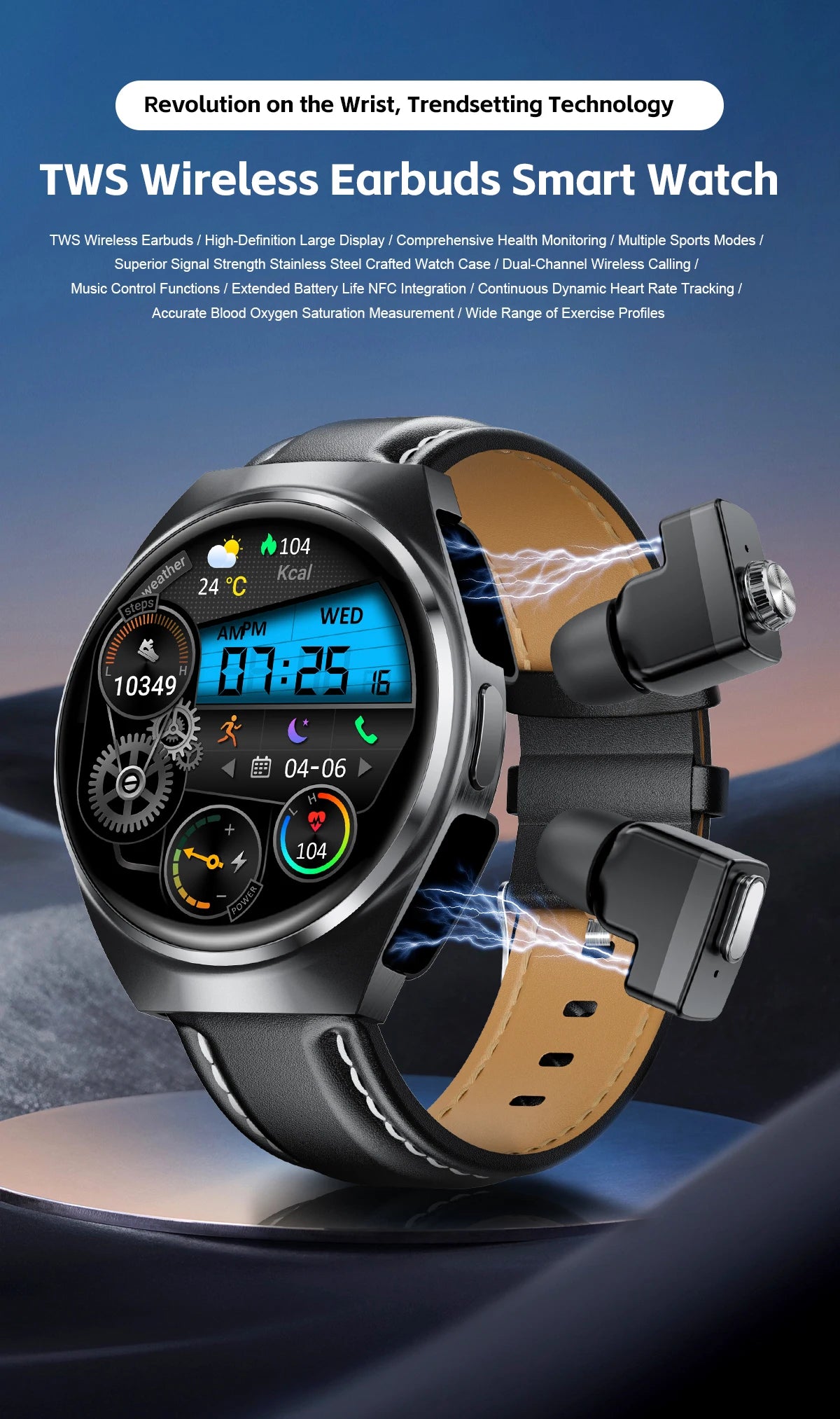 2025 New Original Smart Watch 2 in 1 Earbuds Watches 360*360 AMOLED Call Health Monitor Sport Tracker NFC Waterproof Smartwatchs