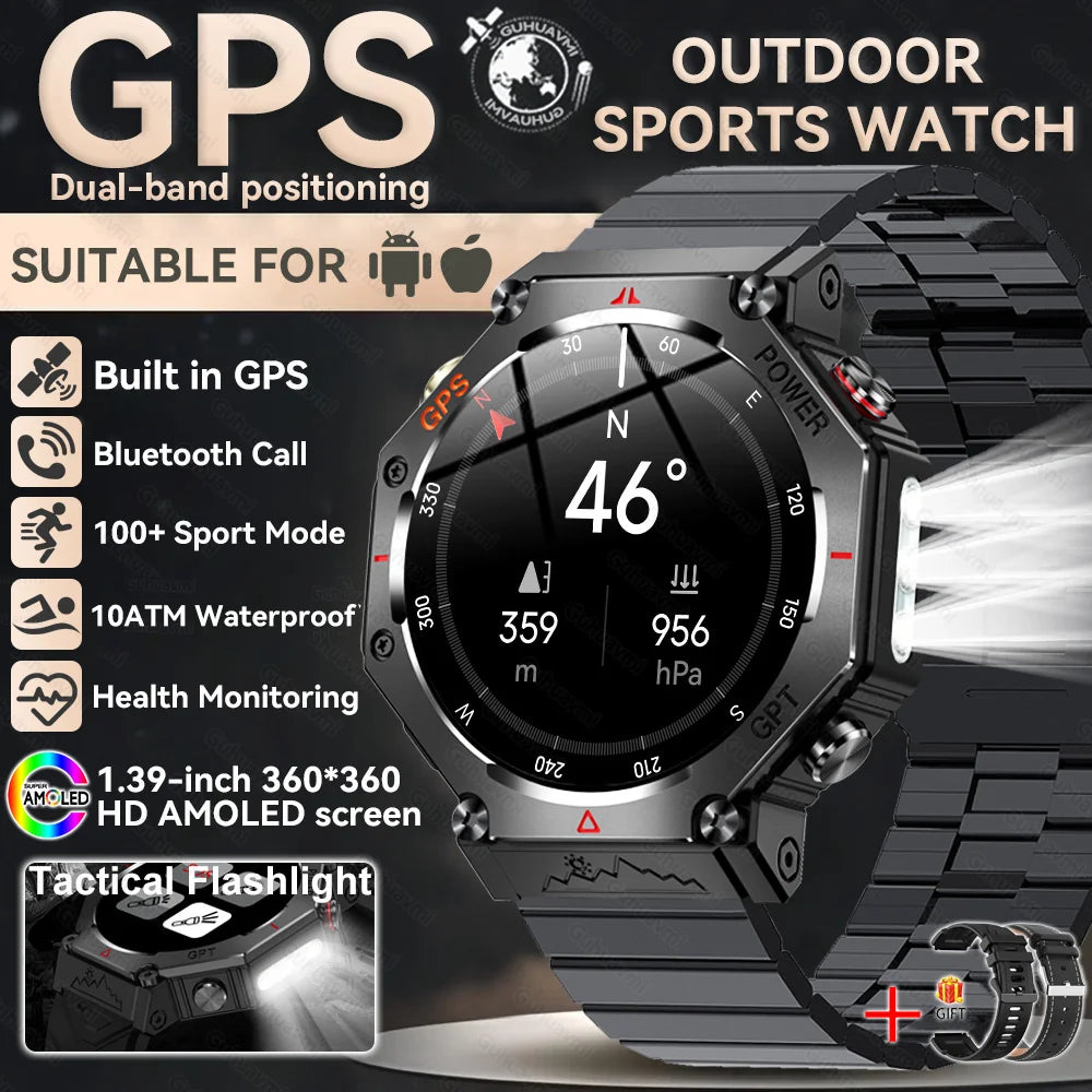 2025New T-Rex 3Ultra Outdoors GPS Smart Watch 10ATM IP68 Waterproof Tactical Flashlight Compass Outdoor sport high-end watch Men