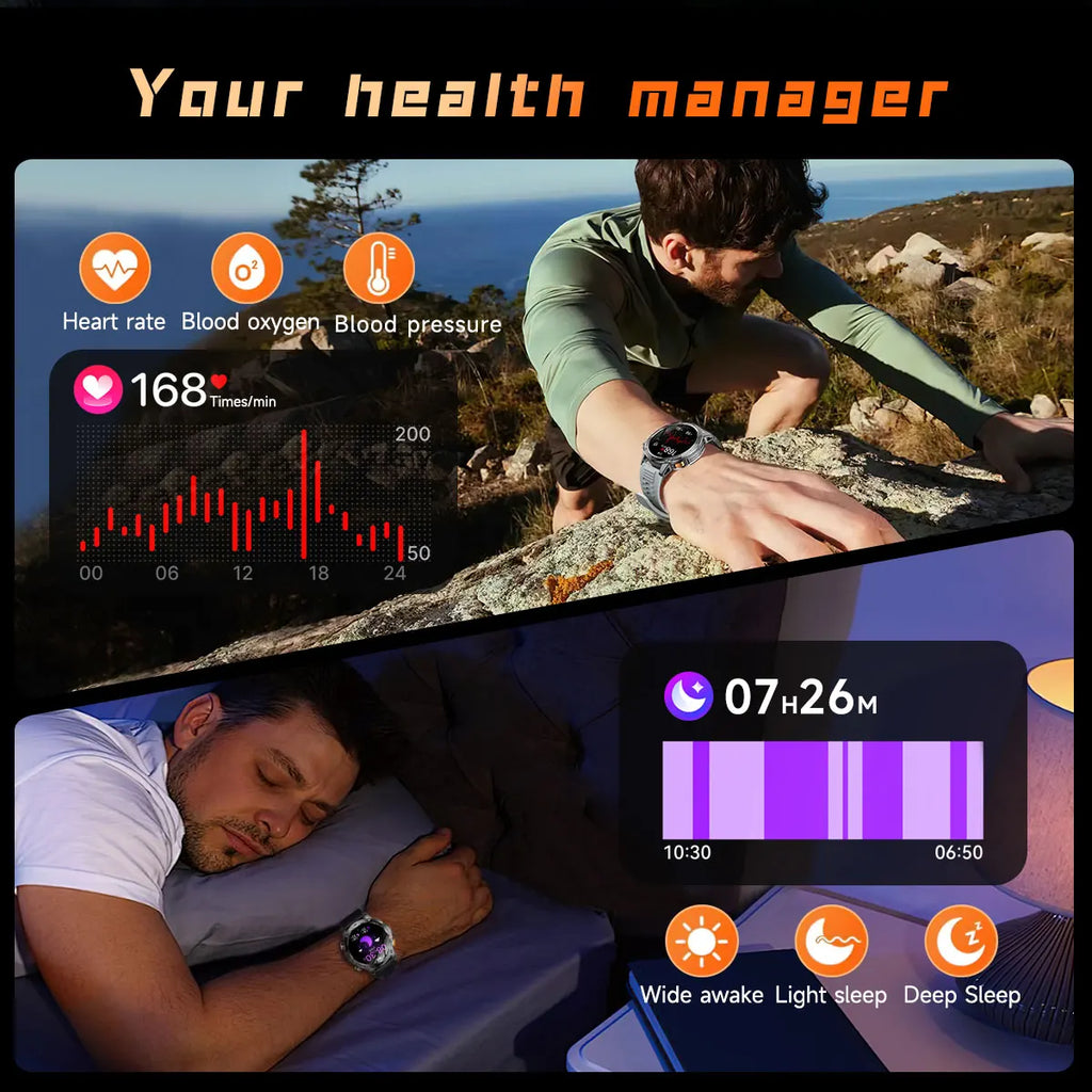 New Military Smart Watch Men 1.7 inches HD AMOLED Screen 100+Sports Heart Rate 1000Mah Battery HD Call 10ATM Waterproof Bracelet