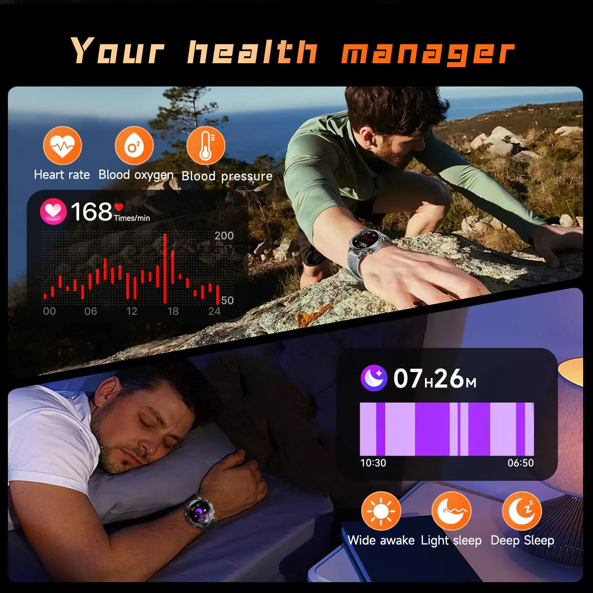 New Military Smart Watch Men 1.7 inches HD AMOLED Screen 100+Sports Heart Rate 1000Mah Battery HD Call 10ATM Waterproof Bracelet