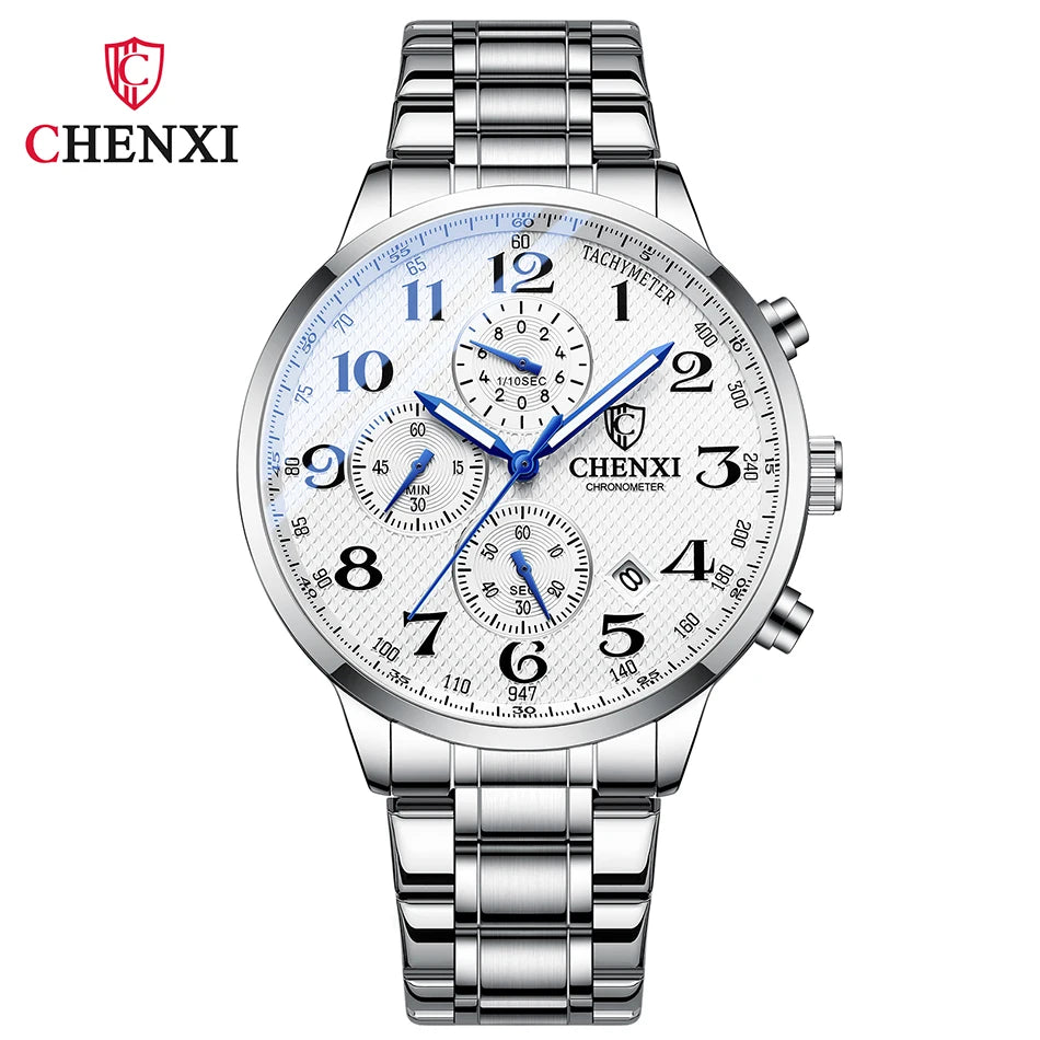 Brand CHENXI Watch Men Chronograph Clock Leather Casual High Quality Quartz Watches For Men Wrist Waterproof Sports Male Clock