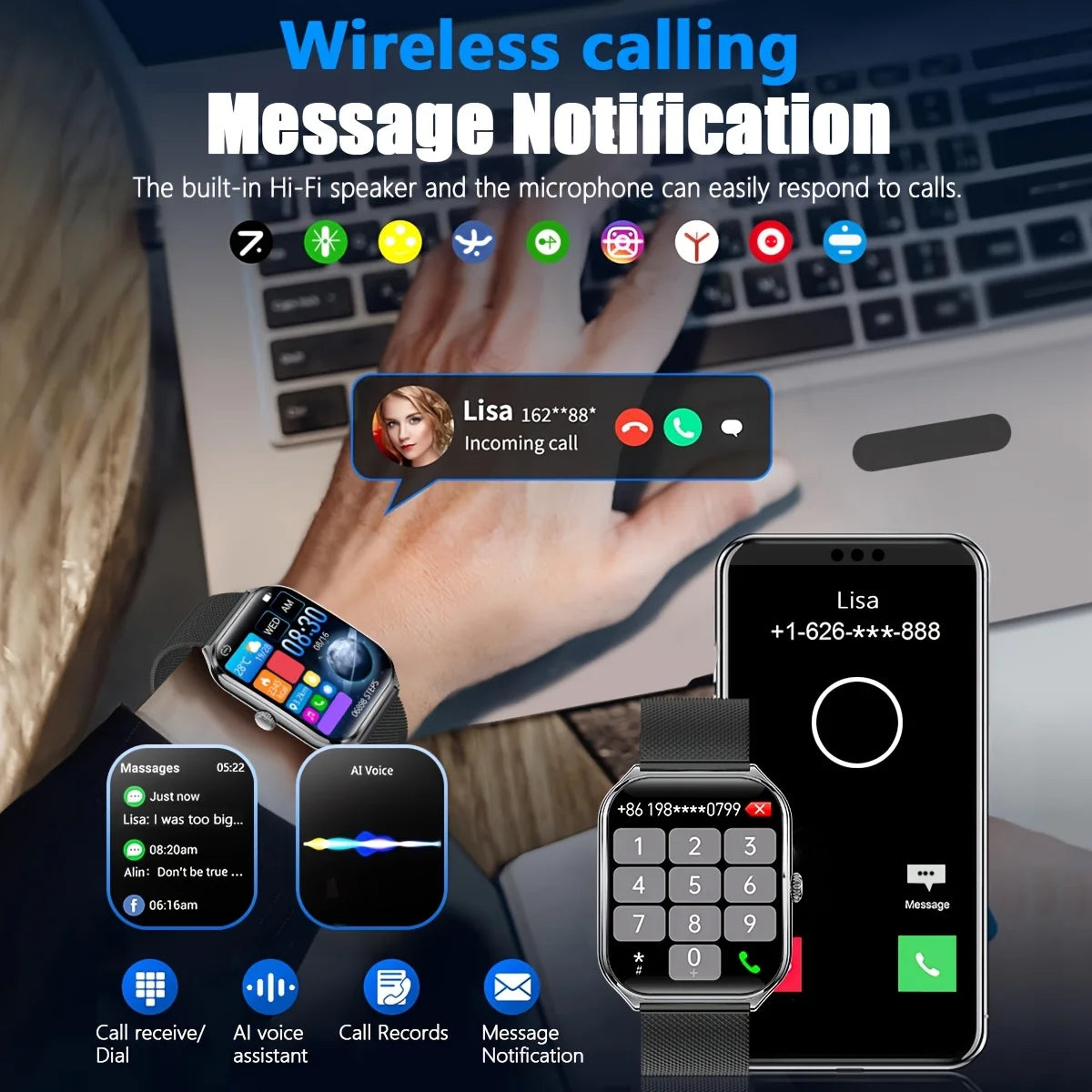 2025 Slim men's and women's smartwatch 1.96-inch AMOLED HD screen Motion track Bluetooth call IP67 waterproof for Huawei Xiaomi