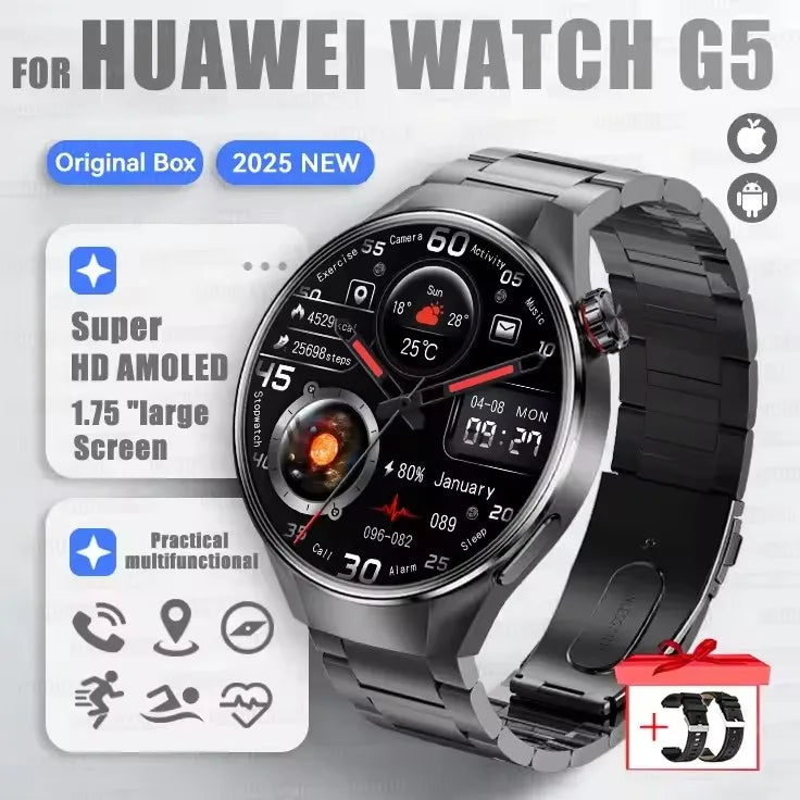2025 New Watch G5 PlUS Smart Watch Men 1.75"AMOLED Screen GPS Track Compass Heart Rate Bluetooth Call SmartWatch For Android IOS