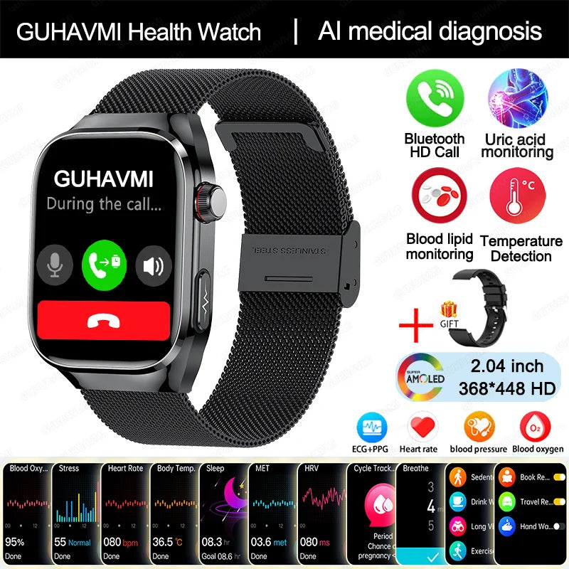 New Blood Pressure Uric Acid Body Fat Smartwatch Micro Physical Examination Five Organ Health Watches Bluetooth Call Smart Watch