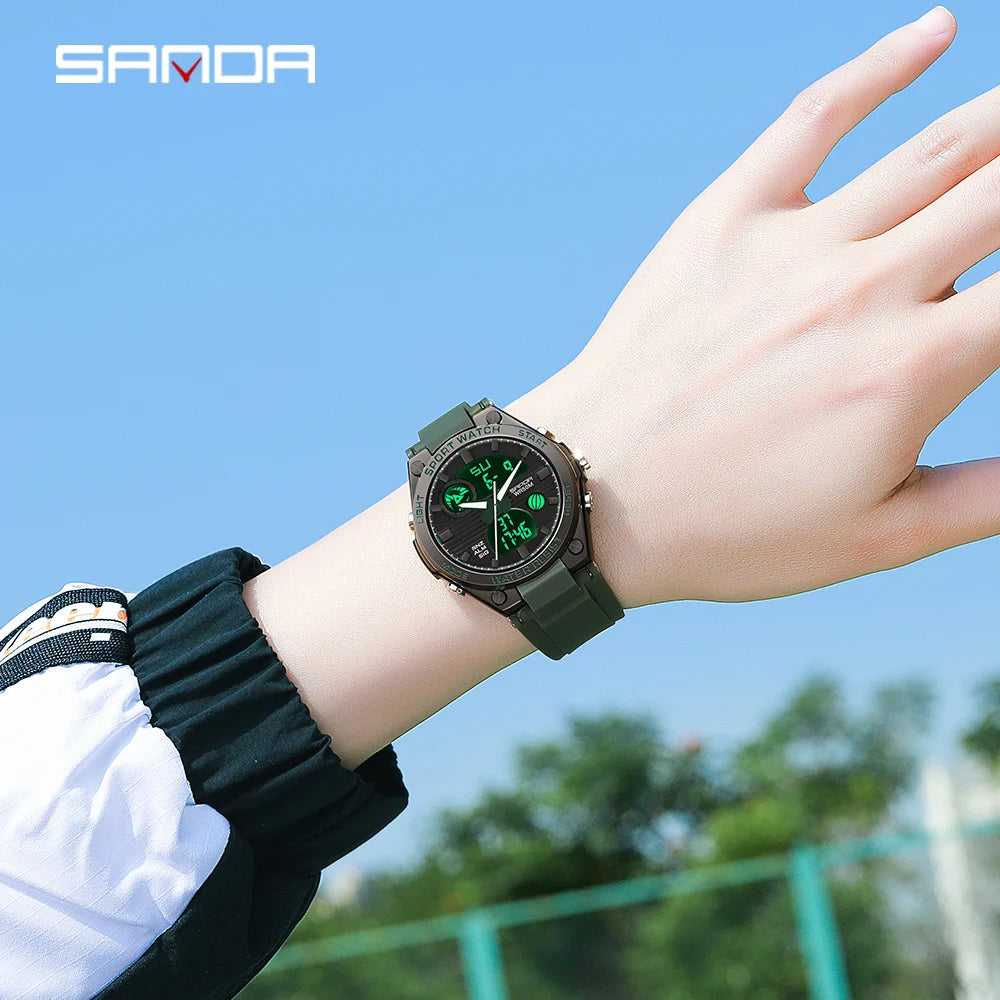SANDA 6067 Digital Watch Women's Macaron Sport Chronograph Calendar Lady Quartz Wristwatch 50m Waterproof LED Electronic Clock