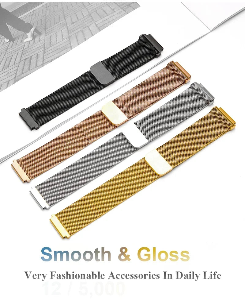 20 22mm Milanese Loop For Samsung watch 3 4 5 6/Active 2/S3 WatchBand For Garmin Forerunner 55 158 245 645 965 265 745 SQ2 MUSIC