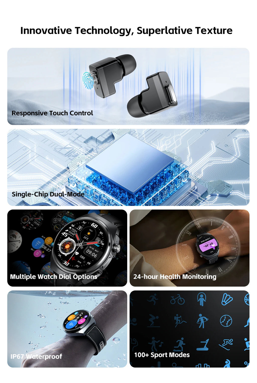 2025 New Original Smart Watch 2 in 1 Earbuds Watches 360*360 AMOLED Call Health Monitor Sport Tracker NFC Waterproof Smartwatchs
