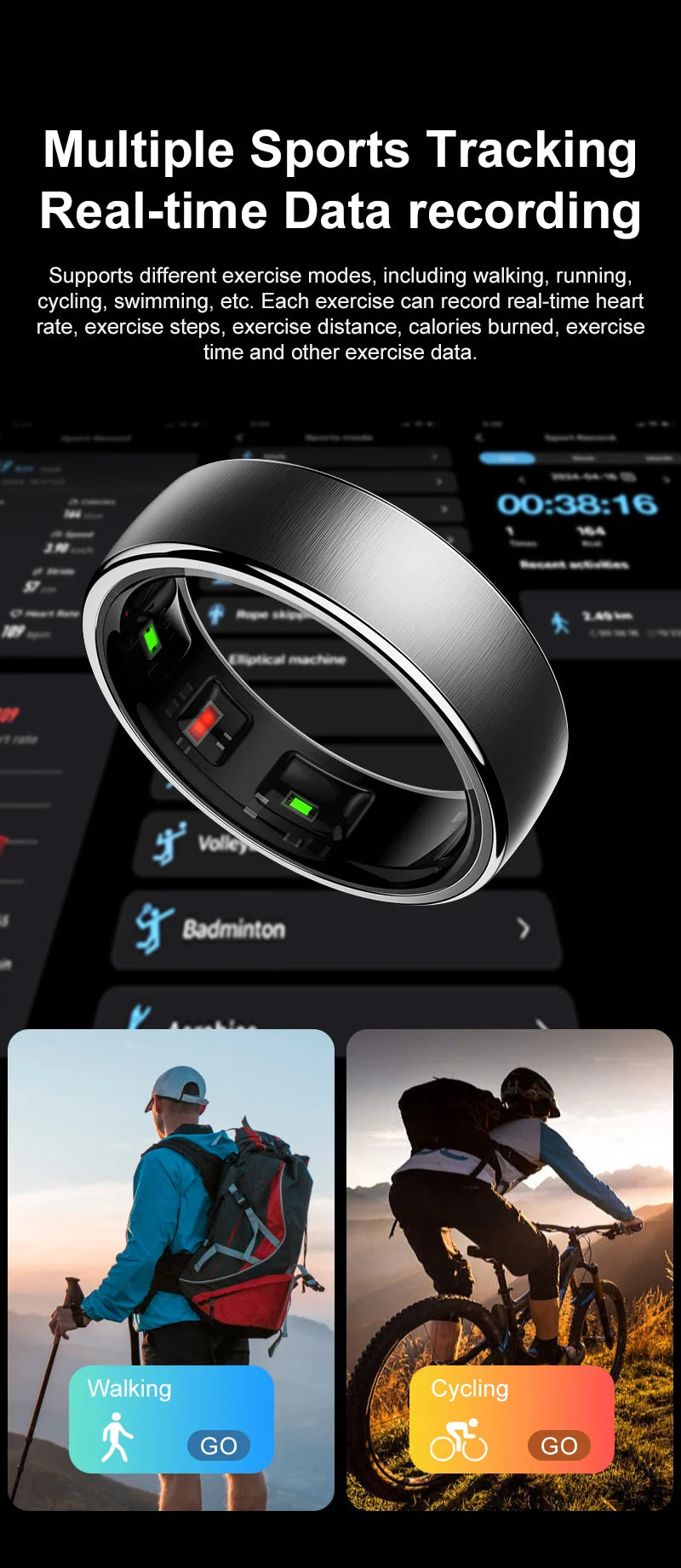 Uhoofit R10 Smart Ring with Charging Dock Men Women Health Sleep Heart Rate Monitoring IP68 & 5ATM Waterproof Multi-sport Mode